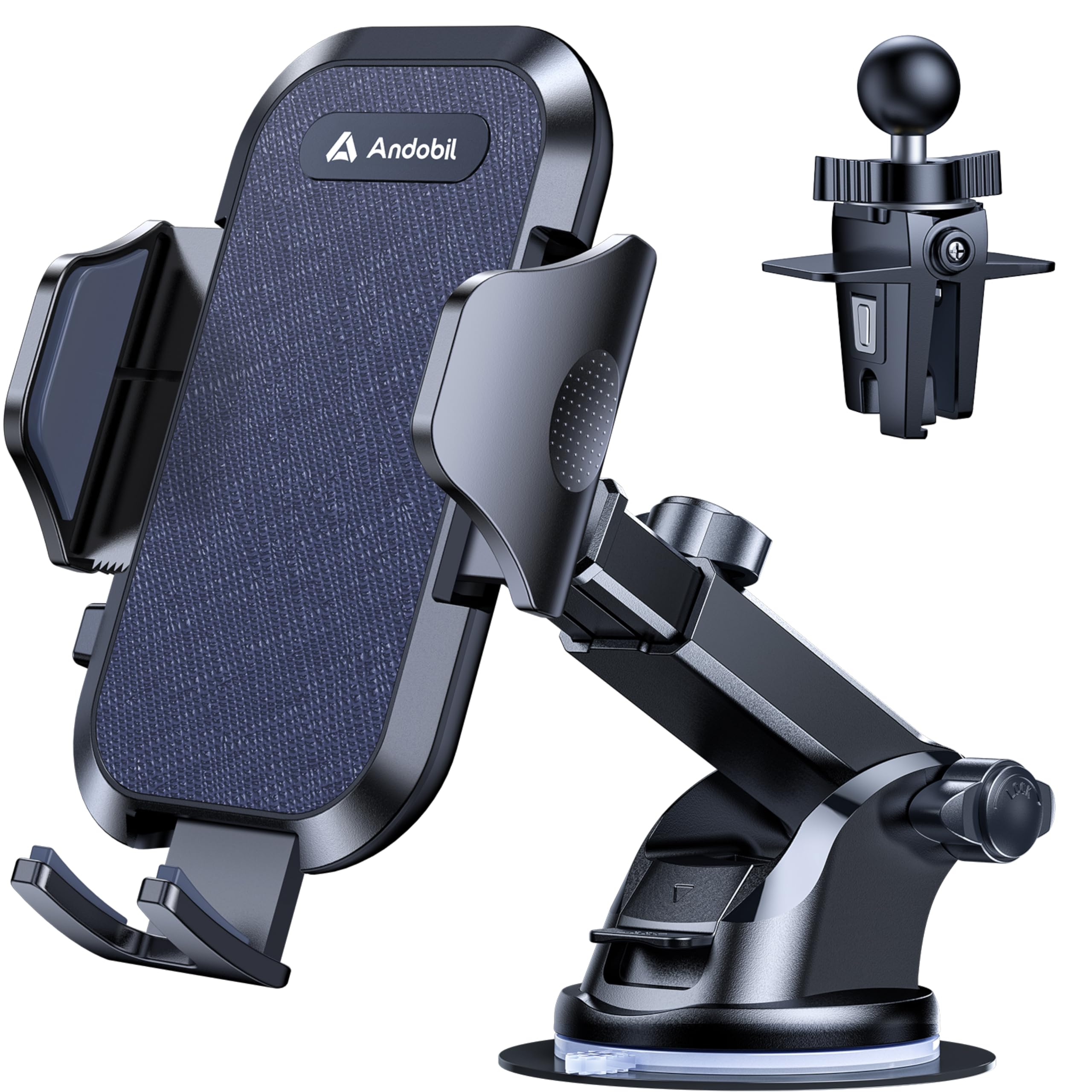 andobil Car Phone Holder Mount (Strong Suction&Bumpy Road Stable) Phone Holders for Your Car, Cell Phone Car Mount for Windshield Dash Vent Truck Cradle Stand for iPhone 17 16 15 14 Pro Max, Blue