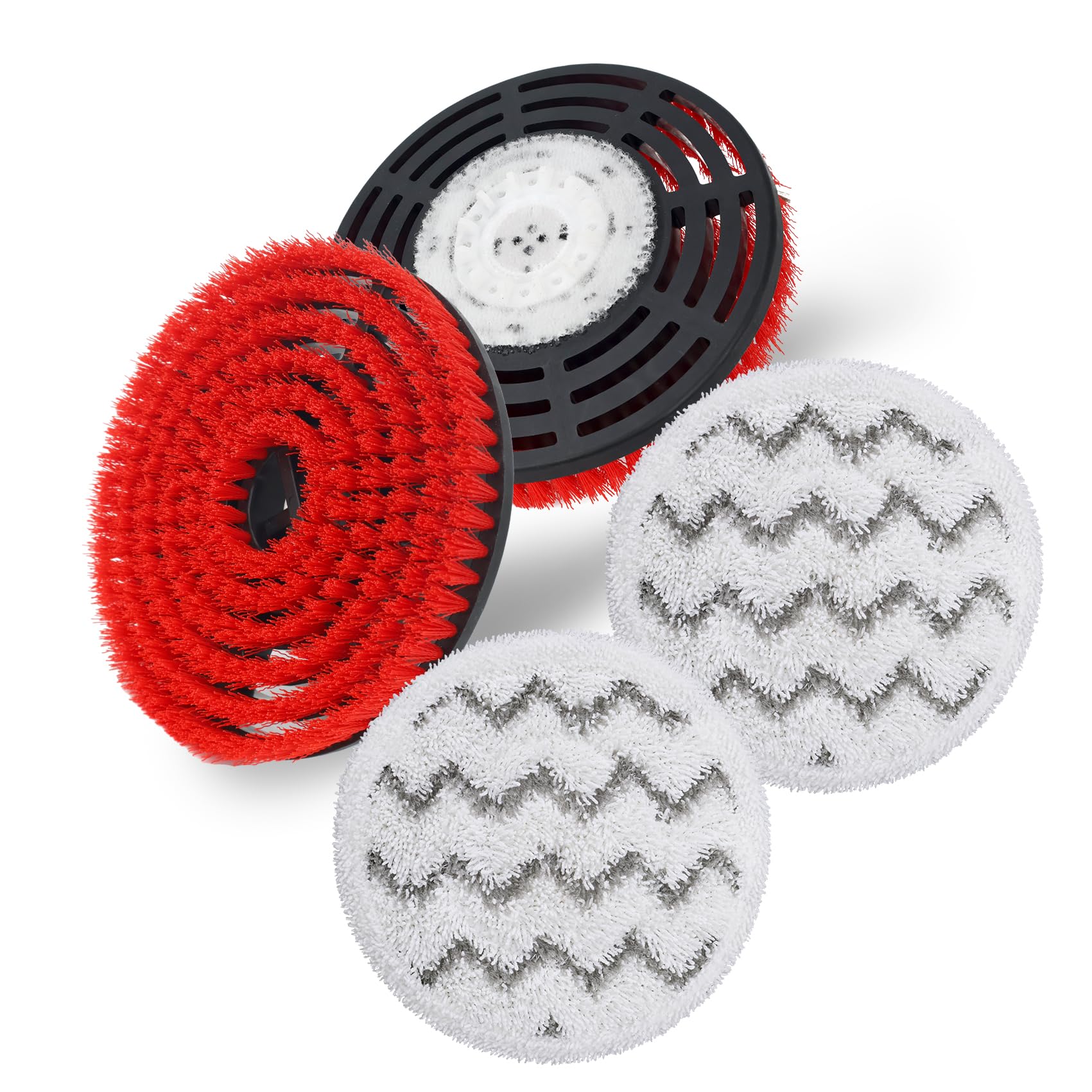 Photo 1 of 2 Pack Steam Mop Brush Head (Red) and 2 pack steam mop replacement pads (Gray), Upgraded Mop Pad Replacement Brush Heads Compatible with Shark Steam Mop S7000 S7001 S7020 S7005 S8021 S8001 etc