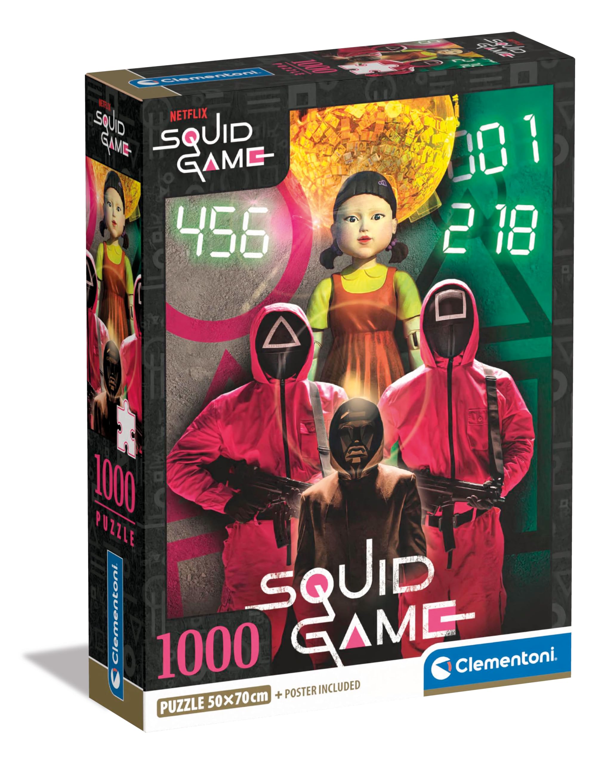 Clementoni Jigsaw Puzzle Squid Game 1000 Pieces - Poster Included, Puzzle For Adults 14-99 Years, Gift For Men/Women, Netflix Series, Made In Italy, 39859