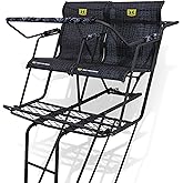 Hawk Big Denali 2 Man Climbing Tree Stand, 18 Foot Deer Hunting Ladderstand with Kick Out Footrests and Extra Large MeshComfo