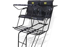 Hawk Big Denali 2 Man Climbing Tree Stand, 18 Foot Deer Hunting Ladderstand with Kick Out Footrests and Extra Large MeshComfort Seats