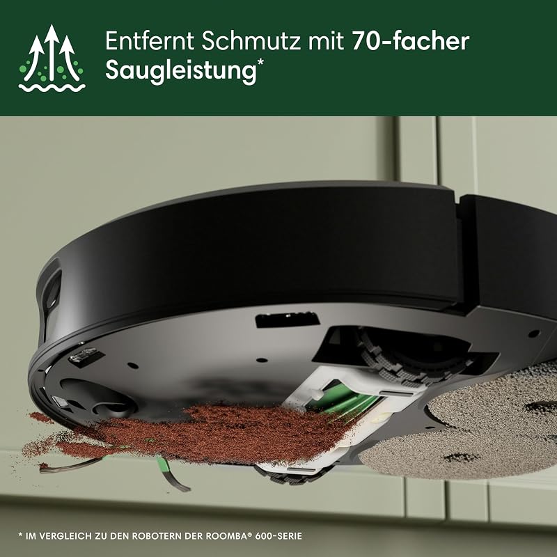 Roomba Plus 505 Combo Robot + AutoWash Dock Saugroboter mit Wischfunktion - Multifunktinales Dock - Clearview Pro LiDAR - 7000Pa - DualClean Wischpads mit PerfectEdge - SmartScrub - Schwarz
