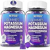 Potassium Magnesium Gummies - Potassium Supplement w/Ashwagandha 200mg, Magnesium Glycinate,B6,B12,P-otassium Citrate for Leg Cramps,Muscle,Electroyte for Adults Kids,Sugar-Free, 2 Pack
