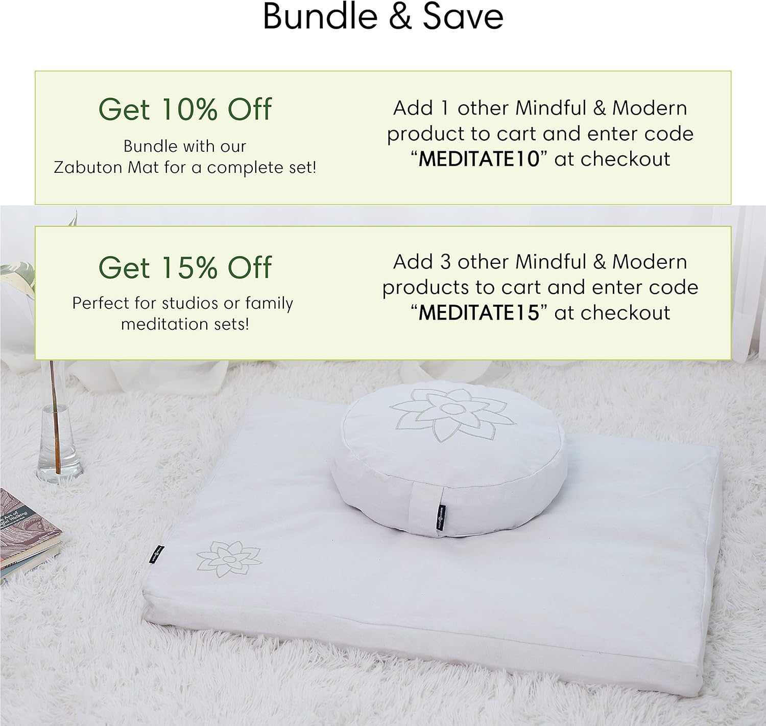 Mindful and Modern Large White Zafu Meditation Cushion - Yoga Floor Pillow for Best Posture - Buckwheat Hull Filled Round Cushion with Removable Cover and Carry Handle : Sports & Outdoors