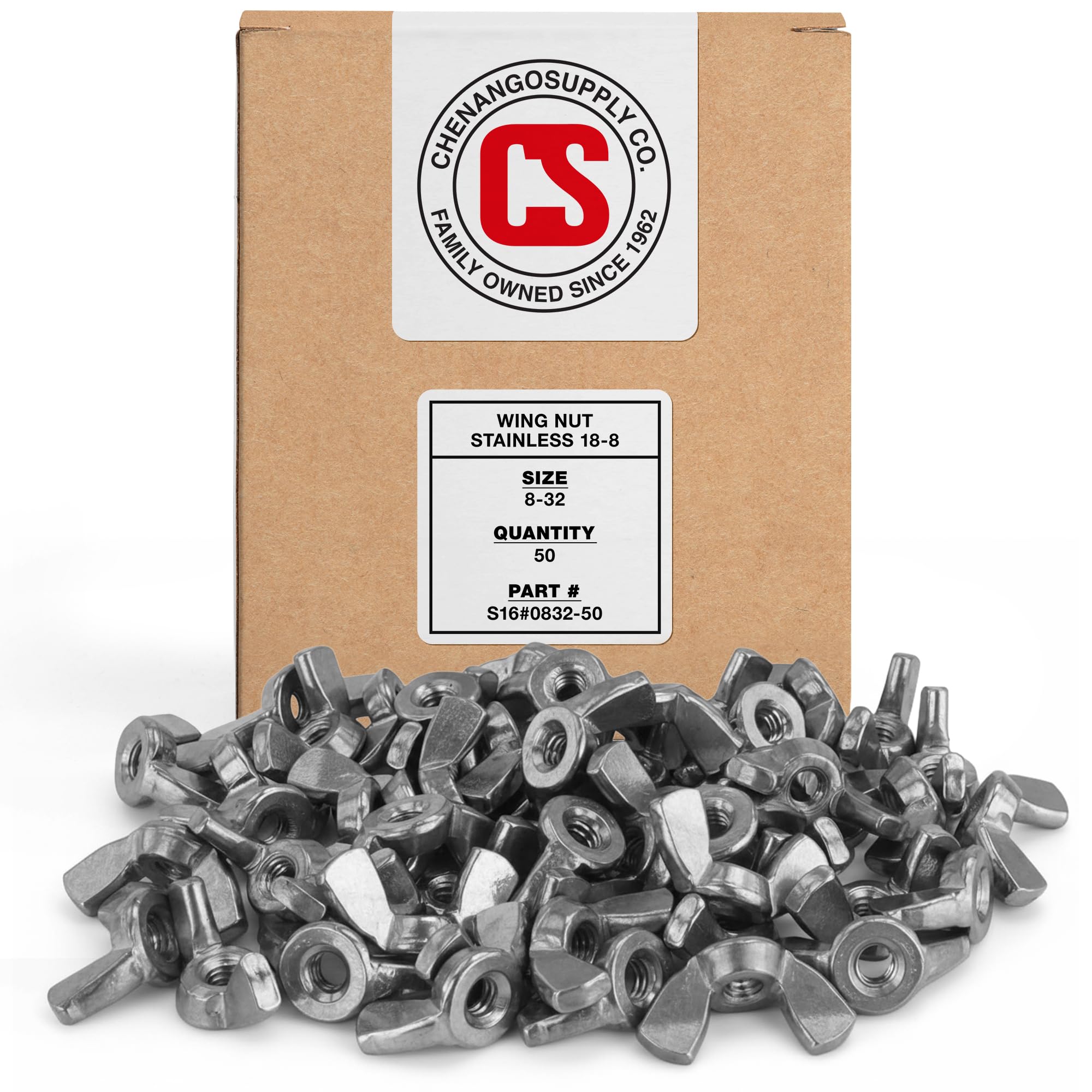 Chenango Supply Stainless 8-32 Wing Nut, Stainless Steel 18-8, Machine Thread (50, 8-32 Wing Nut)