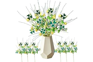 ERYRYIREI 6 Pack St. Patrick's Day Picks Decorations- 15 Inch Artificial Shamrock Branches, Green Irish Themed Stems Decor fo