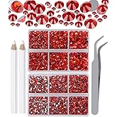 LPBeads 6000 Pieces Siam Non Hotfix Rhinestones 6 Sizes Round Crystal Glass Flat Back Rhinestones with Tweezers and Picking Pen for Nail Art Crafts Clothes Bags DIY