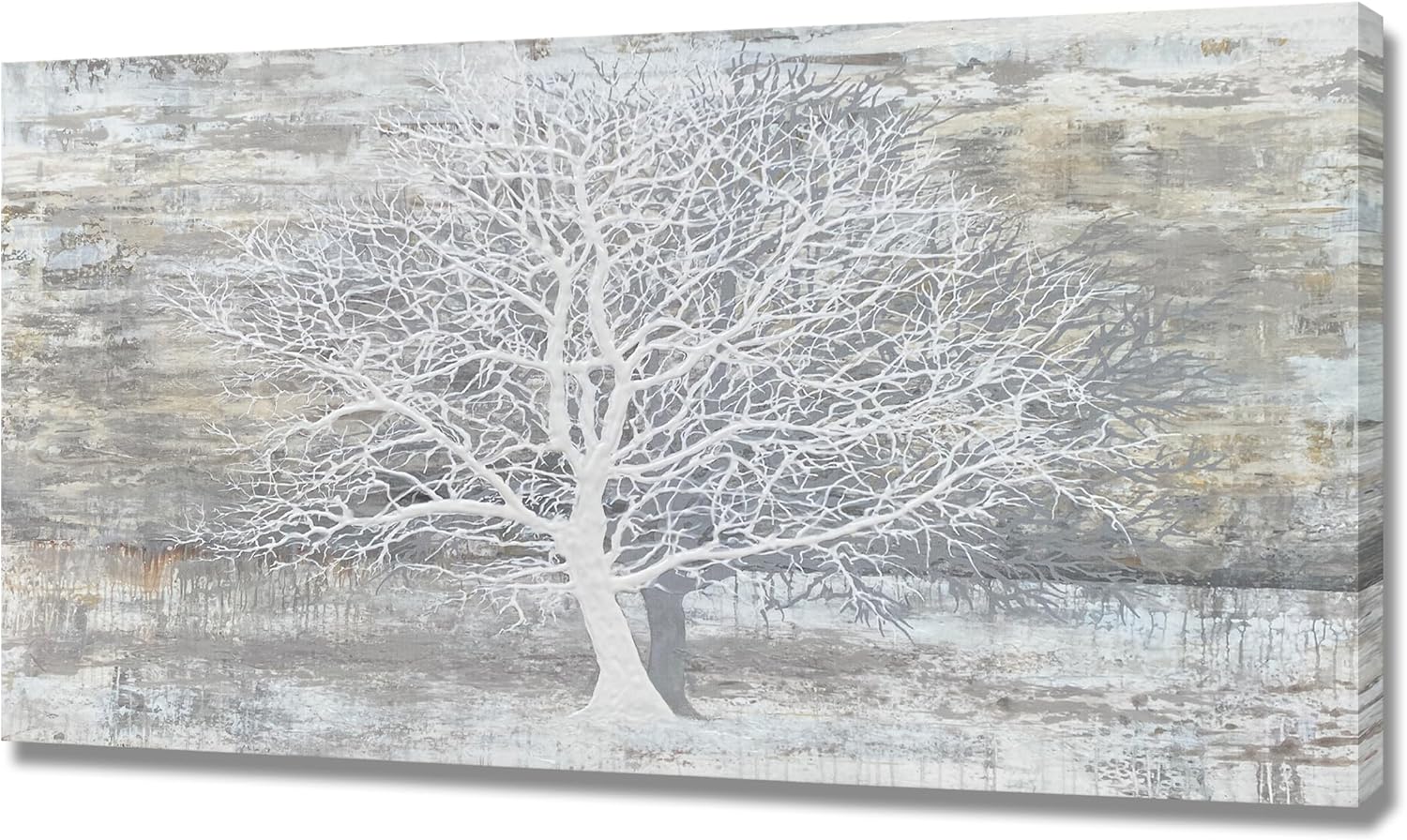 Paintings - BATRENDY ARTS Abstract Tree Canvas Wall Art Grey White and Beige Landscape Painting Hand-painted Forest Picture Artwork for Livingroom Bedroom