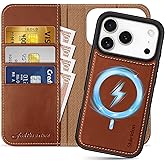 SHIELDON Detachable Genuine Leather Case Wallet for iPhone 17 Pro 6.3" 2025 | 2-in-1 Design, Wireless Charging, Magnetic, RFID Blocking Credit Card Holder, Kickstand, Flip Cover - Retro Brown