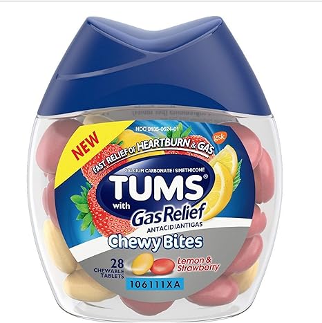28 Count 1 Package Tums Chewy Tablets With Gas Relief Lemon And Strawberry Antacid Plus Gas Relief Amazon Co Uk Health Personal Care