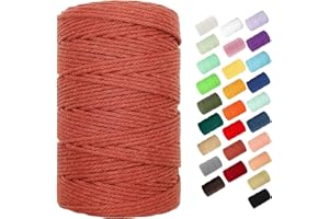 Macrame Cord, BYWORLD 3mm Cotton Rope 220 Yards(200m) Twine String, 100% Natural Cotton Colored Macrame Rope for Macrame Kit, Plant Hangers, Wall Hanging, Christmas or Wedding Decorative(Rust Red)