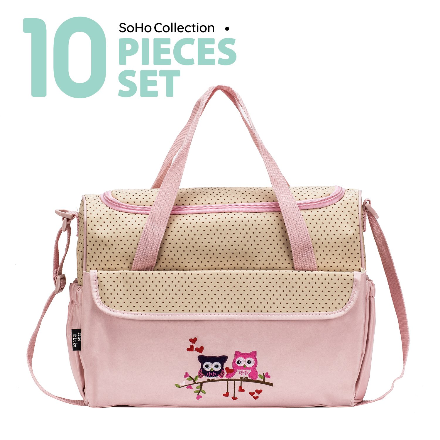 10 Pieces Diaper Bag Set Owl Pink Baby Girl Shower Newborn Tote FREE
