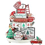 14 Pcs Christmas Tiered Tray Decor Set Christmas