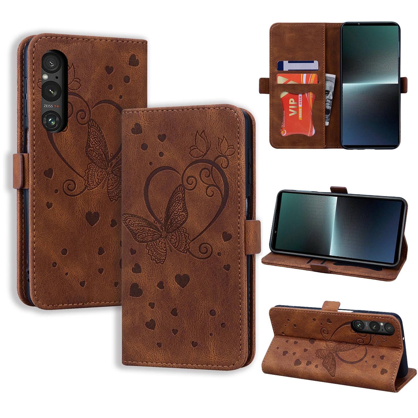 CASAFUNY Sony Xperia 1 V Shockproof Protective Leather Magnetic Flip Case Wallet Case for Sony Xperia 1 V, Brown