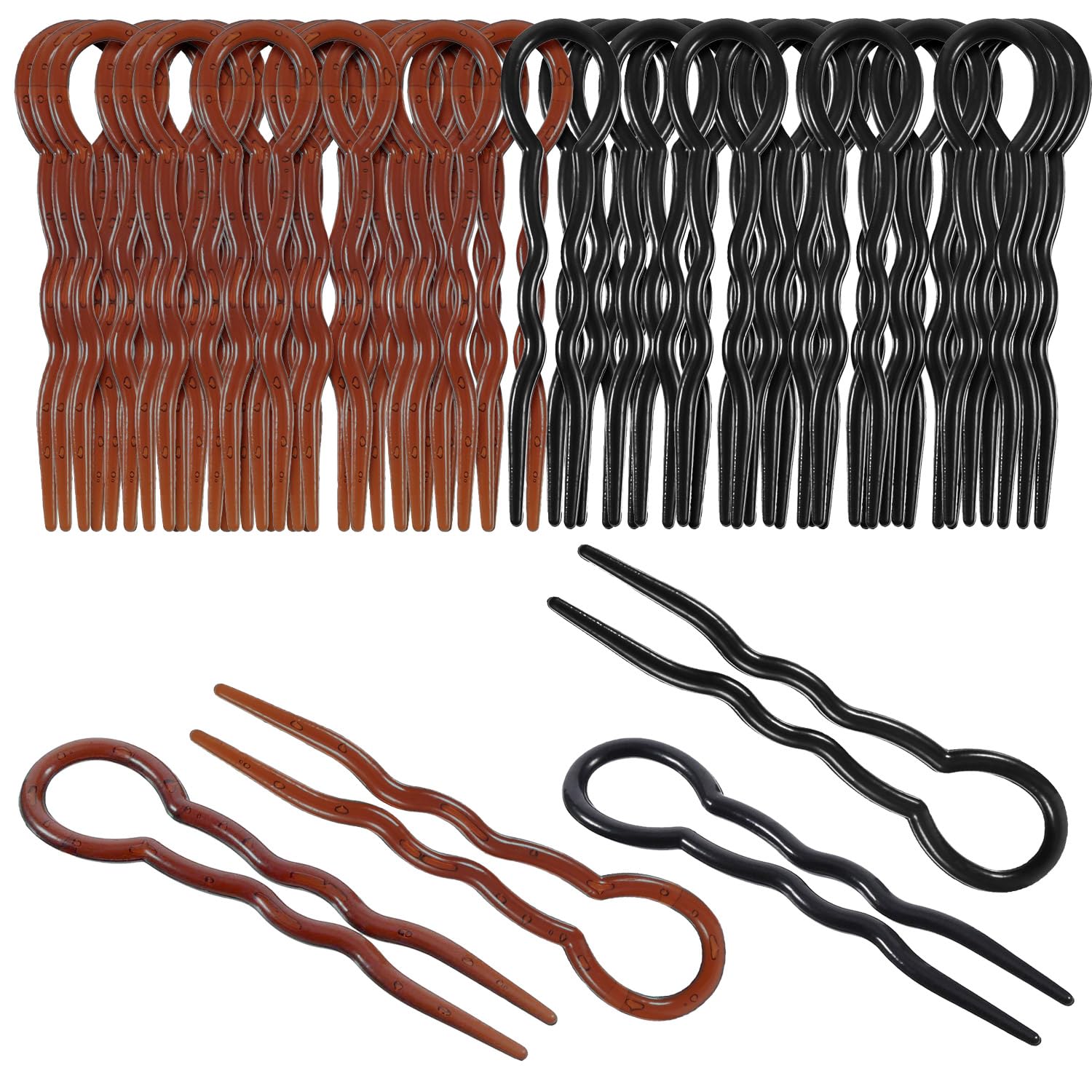 Photo 1 of Bememo 20 Pcs Grip Hair Pins for Thick Hair U Shaped Pin French Simple Fast Spiral Braid Twist Styling Clip Pin for Lady Women, Wedding Bridal Hairstyles, Black and Brown