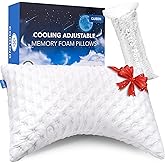 KUCEY Cooling Side Sleeper Pillow for Neck and Shoulder Pain, Luxury Shredded Memory Foam Curved Bed Pillows for Sleeping Set of 1- Adjustable Queen Size- Washable Cover Crescent White