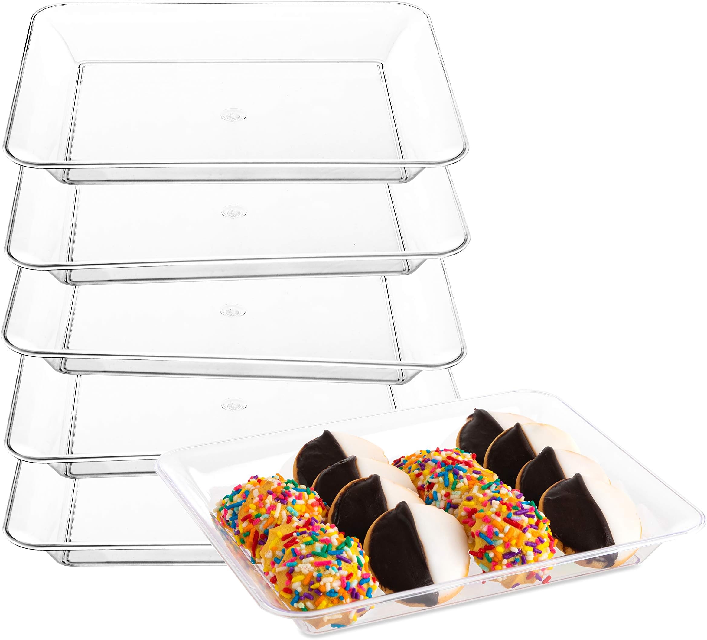 Impressive Creations Clear Rectangular Plastic Serving Tray Platter (25 PK) 10" X 8" – Heavyweight Disposable Appetizer Tray – Durable and Reusable Party Supply Tray – Perfect Dinnerware (5Pk)