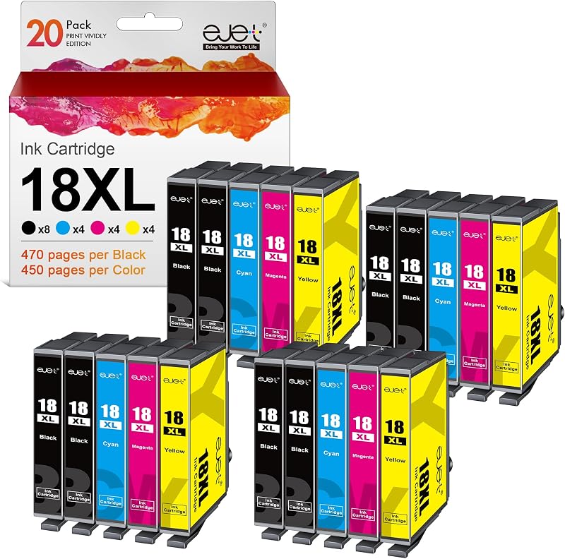 ejet 18XL Ink Cartridges Compatible for Epson Expression Home XP Printers 20