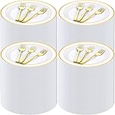 Eccliy 400 Pieces Plastic Cake Plates with Dessert Forks, 7.5 Inch Disposable Plastic Plates Appetizer Plates Salad Plates Party Plates Heavy Duty for Wedding Reception Parties Holidays (Gold)