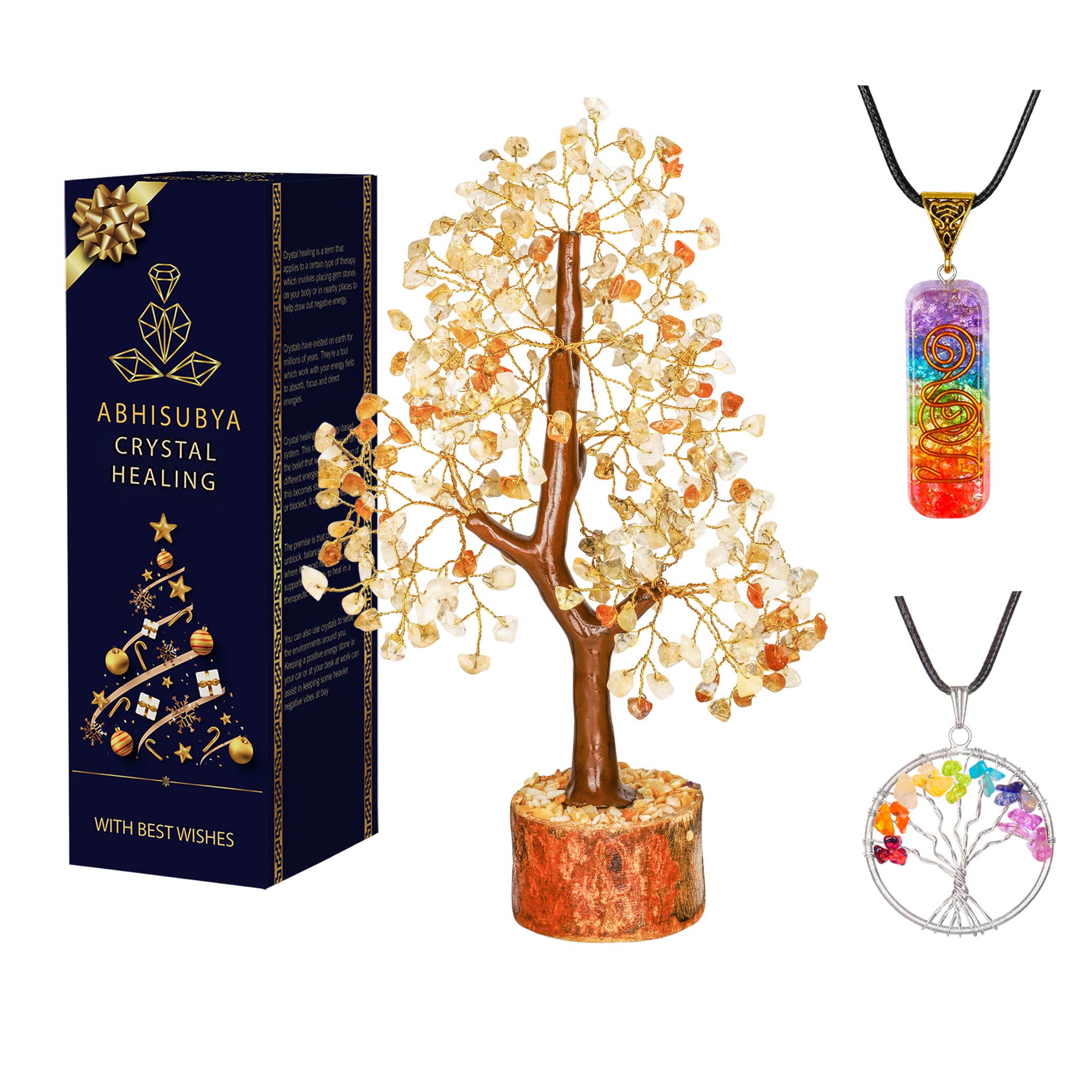 ABHISUBYA Citrine Crystal Tree - Chakra Crystals for Beginners - Presents for Women - Home Office Decor - Gemstones Healing - Meditation Gifts