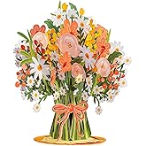 Paper Love 3D Flower Bouquet Pop Up Card, with Daisy Delight Forever Flowers Keepsake, Gift for Birthday, Graduation, Get Well, Thank You, All Occasion or Just Because - Oversized 10" x 7" Cards - Includes Envelope And Note