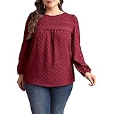 Gocolloa Womens Plus Size Tops Lace Crochet Chiffon Blouses Long Sleeve Crew Neck Loose Dressy Casual Shirts(1X-4X)