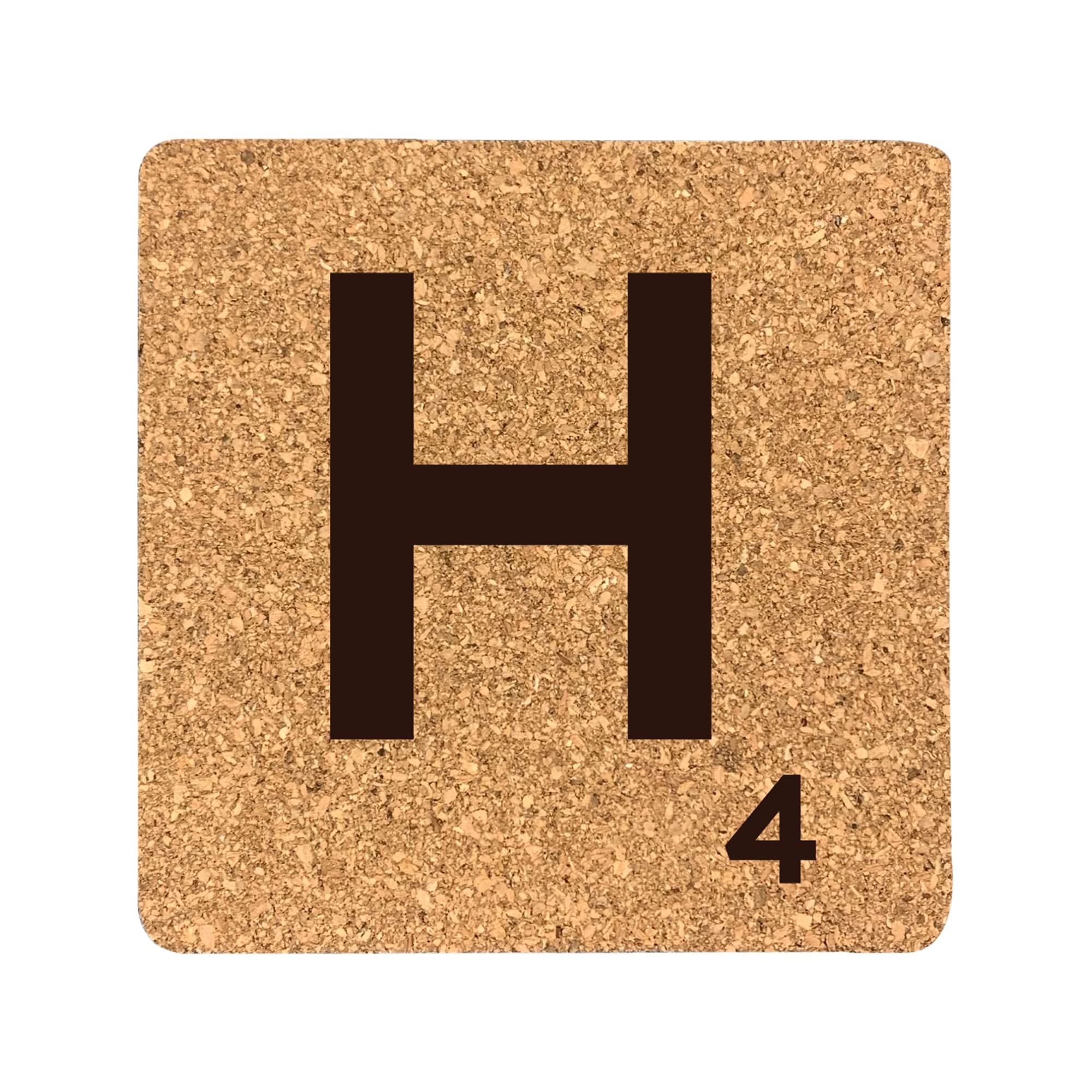 eBuyGB Scrabble Drinks Coasters, Square Cork Coaster, Individual Alphabet Letters, Scrabble Tiles with Score Marks - Personalise Your Own Scrabble Words (H)