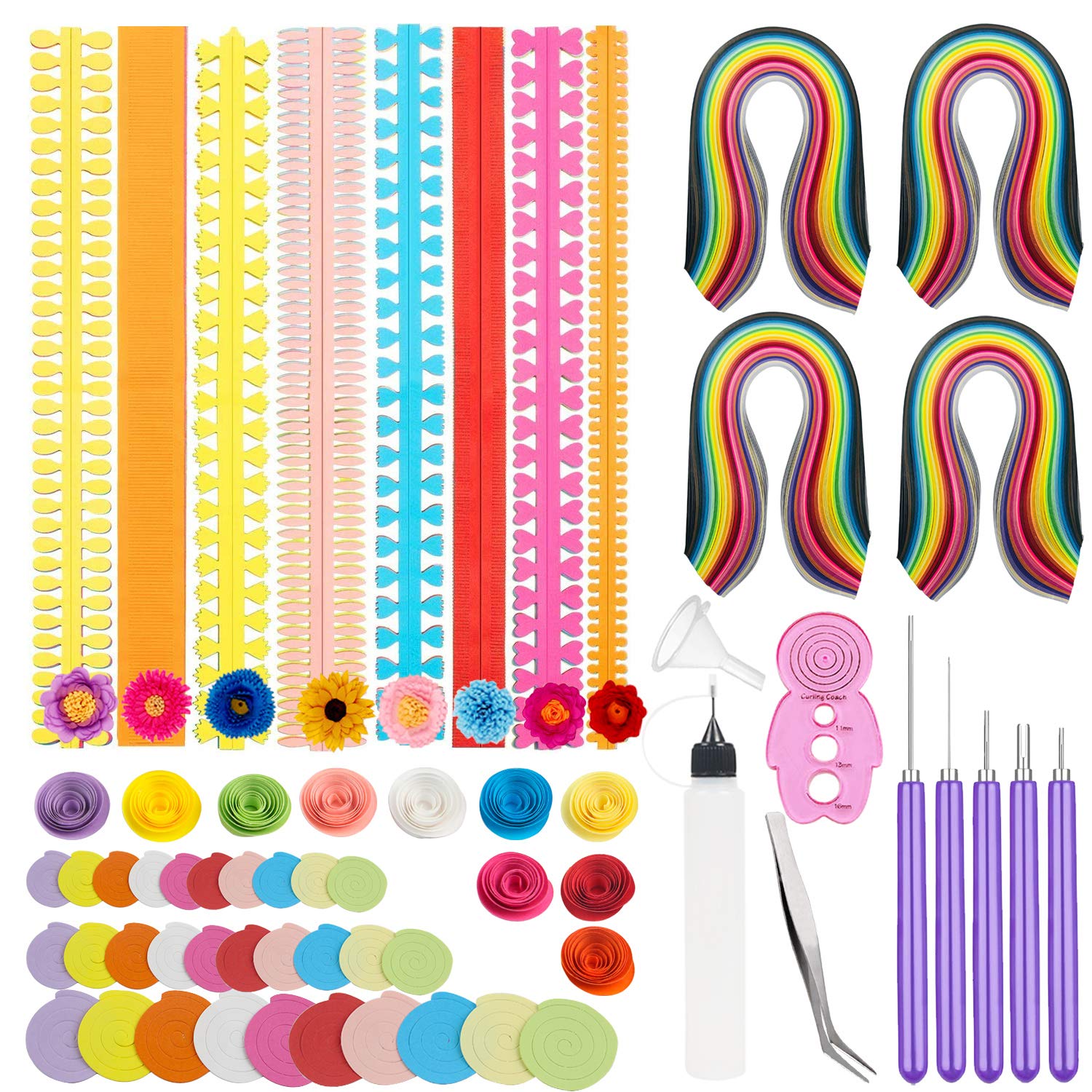 Woohome 1040 Strips Paper Quilling Strips 110 Strips Flower Design Set Quilling Flowers Paper with Quilling Tools Handmade Flower Design Paper Art Quilling for Crafts, Home Decoration