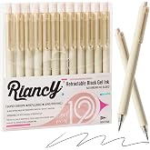 RIANCY Beige Cream Gel Pens 12PCS Value Pack, Cute Aesthetic Neutral Black Ink Retractable Pens, 0.5mm Fine Point Quick Dry S
