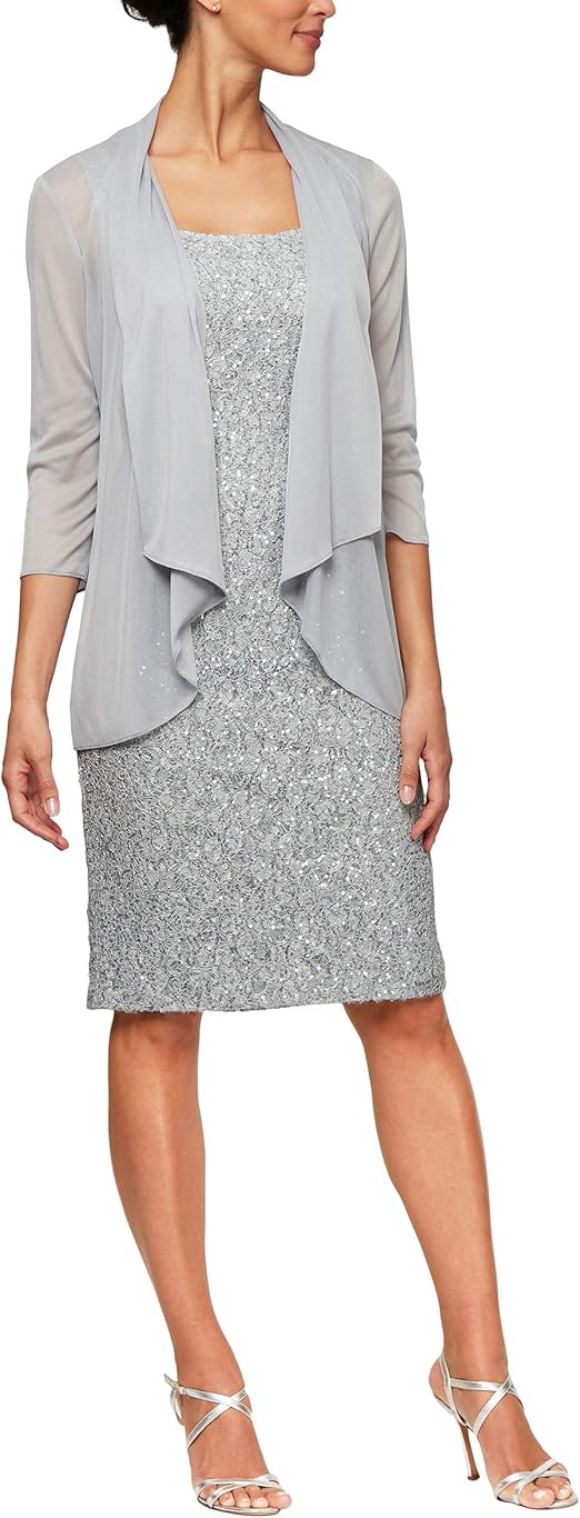 Alex Evenings Women's Shift Midi Lace Embroidered Dress (Petite Regular), Light Blue, 12: Amazon 