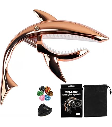 thumbnail image 2 of Wood Finish Capo Save Our Oceans Shark Guitar Capo Gift Set - & Pick Holder With 6 Picks Shark Capo 2 of 14