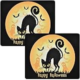 2 Pack Happy Halloween Mouse Pad Moon Bat Black Cat Ghost Mouse Pad Non-Slip Rubber Gaming Mouse Mat with Stitched Edges for 