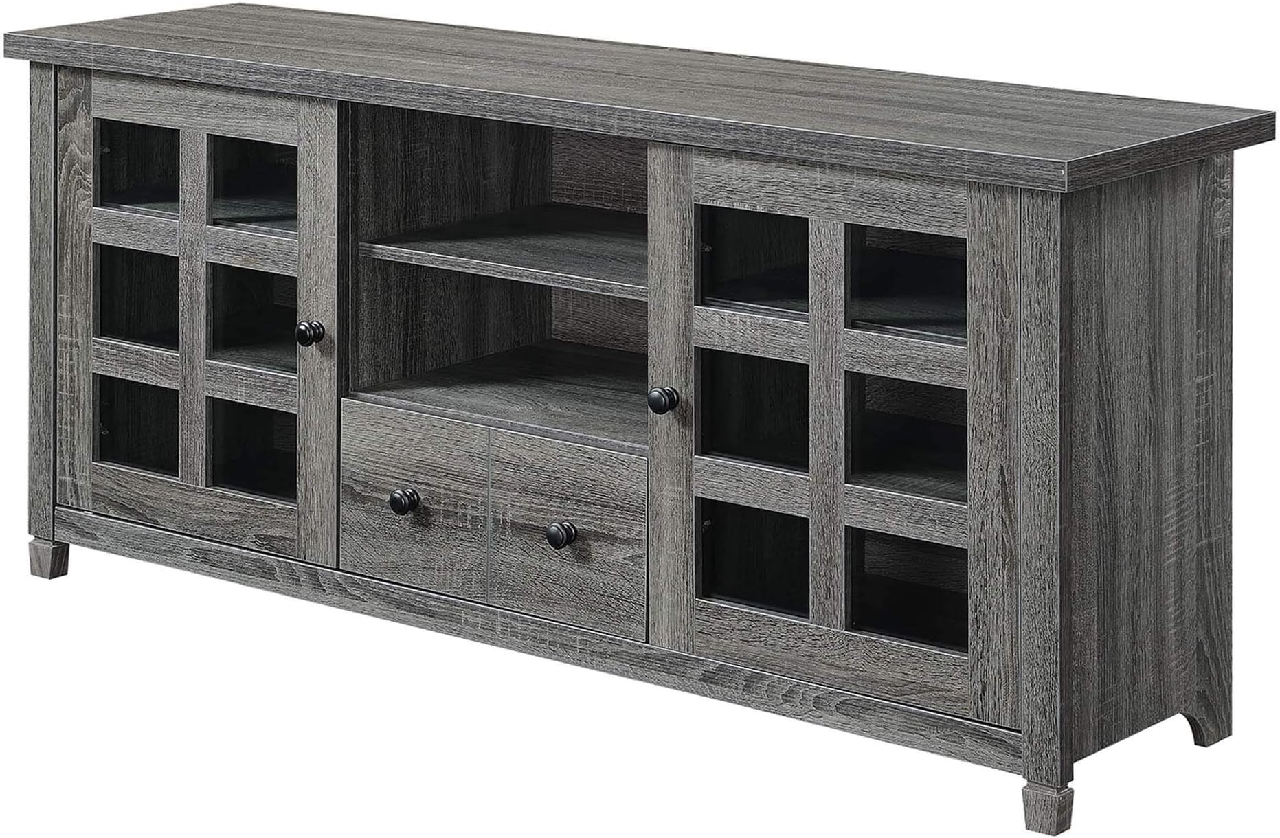 Convenience Concepts Newport Park Lane 1 Drawer TV Stand with Storage Cabinets and Shelves for TVs up to 65 Inches, Weathered Gray