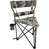 Black Sierra HD Tri-Hunt with Back Hunting Stool, Foldable Tripod Seat w/Steel Frame Supports 300 Lbs, Heavy Duty Fishing Chair Features Cup-Holder & Carry Shoulder Strap, for Camping