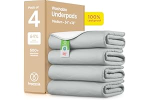 IMPROVIA® Washable Underpads, Heavy Absorbency Reusable Incontinence Pads for Kids, Adults, Elderly, and Pets - Waterproof Protection Floor Grey & White (4 Pack - 34x36)