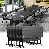 Vlemkk 4 Pack Folding Conference Tables,62.9" Conference Room Table|Flip Top Mobile Training Tables with Locking Wheels,Modular Meeting Room Table for Office Classroom Seminar Center