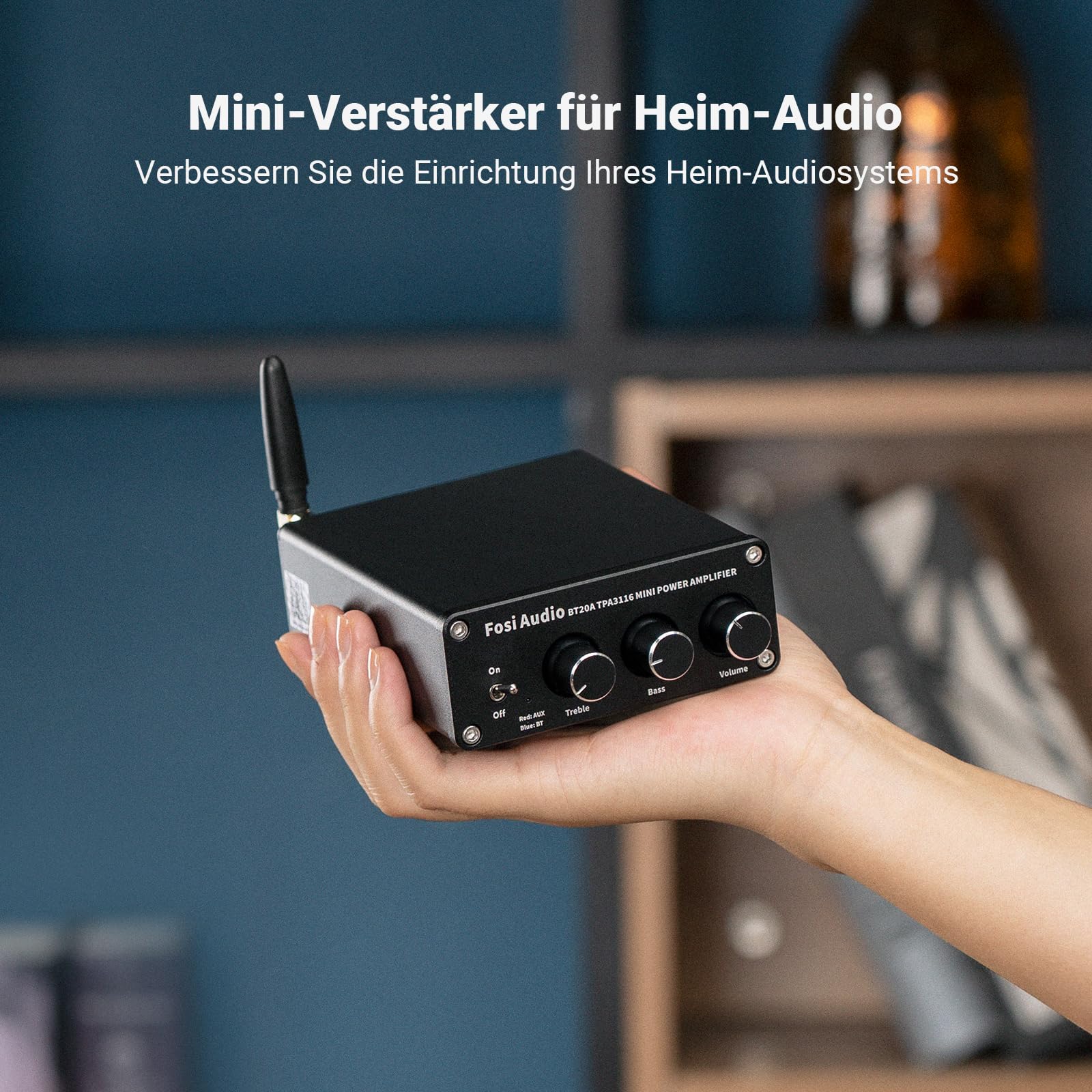 Fosi Audio BT20A Bluetooth Verstärker, 200W Mini Hifi Verstärker mit TPA3116 Amp Chip, Bass und Treble Regler, Stereo Verstärker Class D 2.0 Kanal 5