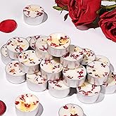 16 Pcs Rose Scented Tealight Candles, 6H Long Burning - 100% Palm Wax Based Scented Tea Lights with Dried Flowers, Non-Toxic/Smokeless Scented Tea Lights Candles for Spa, Bath, Wedding, Valentine