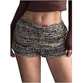 SHENHE Women's Fuzzy Striped Knit Micro Shorts Low Waist Casual Booty Mini Shorts