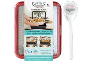 Fancy Panz Classic, Dress Up & Protect Your Foil Pan, Made in USA, Fits Half Size Foil Pans. Hot or Cold Food. Stackable for easy travel. (Red)