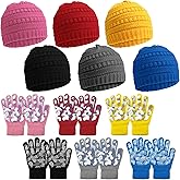 JaGely 20/12 Pcs Kids Beanies Hats Gloves for 5-12 Years Winter Warm Gloves Beanie Hat Stretchy for Boys Girls Homeless Gift