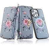 LITOU Compatible for iPhone 14 Plus Wallet Case for Women with Detachable Magnetic Phone Case Support Wireless Charging,RFID Blocking Card Holder,Crossbody Strap Wristlet.B2