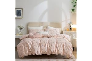 COTTONLIFE Duvet Cover King Floral, 100% Cotton 3 Pieces King Floral Bedding Sets for Girls, Pink Chic Garden Style Floral Pattern Printed King Flower Duvet Covers with Zipper Closure (Floral, King)