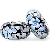 RUBYCA Floral Murano Glass Charm Beads Silver Color Core fit European Bracelet Jewelry Making 6pcs