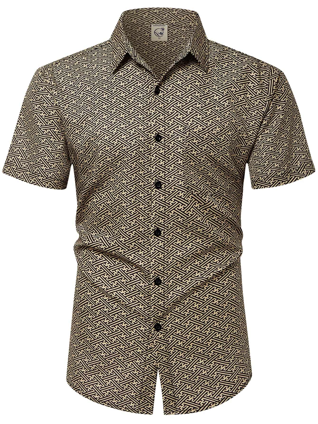 Photo 1 of Hardaddy Men's Pattern Short Sleeve Button Down Graphic Printed Business Casual Dress Shirts with Pocket Yellow 01 M