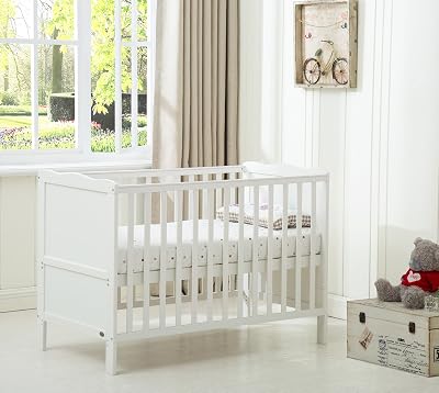 mcc direct Wooden Baby Cot Toddler Bed with Aloe Vera Mattress - White