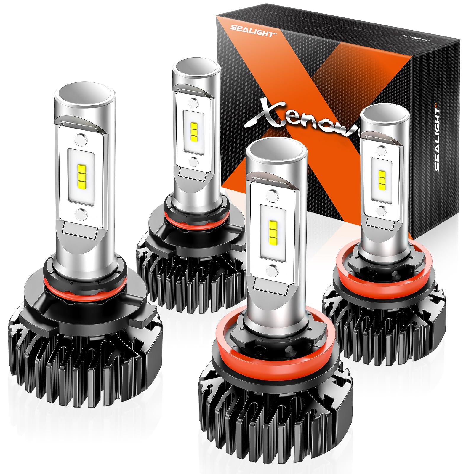 SEALIGHT 9005/HB3 H11/H8/H9 Bulbs, 9005 H11 Light with Plug and Play, 60,000LM, Non-polarity, Wider Driving Vision, Light Bulbs, Powersports Bulbs and Assemblies, Pack of 4 Image