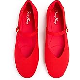 FancyRing Flats for Women Mary Jane Shoes Knit Round Toe Ballet Flats with Strap Womens Comfortable Work Flat