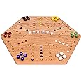 AmishToyBox.com Wahoo Wooden Marble Game Board Set - Large 24" Wide - Solid Oak Wood - Double-Sided - with Large 22mm Marbles and Dice Included