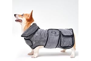 CZL Dog Drying Coat, Dog Bathrobe Towel, Super Absorbent Dog Robes, 100% Microfibre Fast Drying, Soft Adjustable Pet Dog Bath Robe Towel, Thick Double-Layer Design,for After Bath Beach Pool, Grey-S